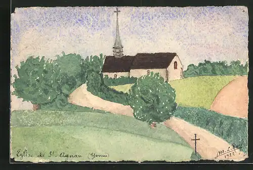 Künstler-AK Handgemalt: Saint-Agnan, Eglise de St. Agnan