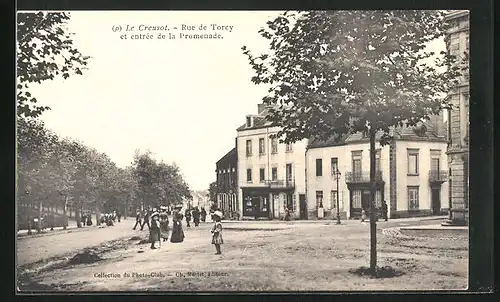 AK Le Creusot, Rue de Torcy et entree de la Promenade