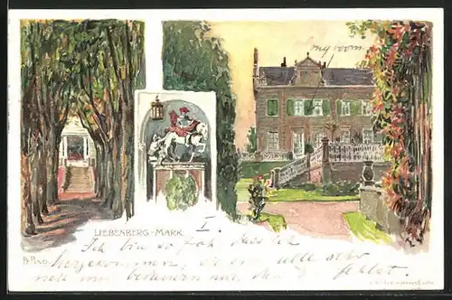 Lithographie Liebenberg / Mark, Eine Hotel-Pension im Sonnenschein