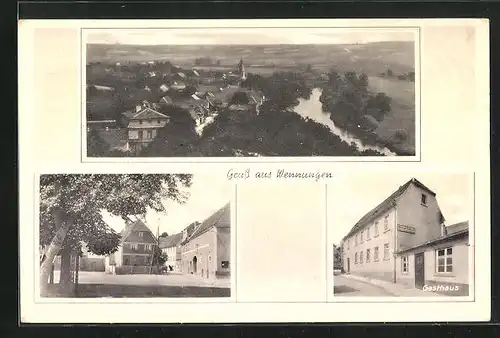 AK Wennungen, Ortsansicht aus der Vogelschau, Gasthaus