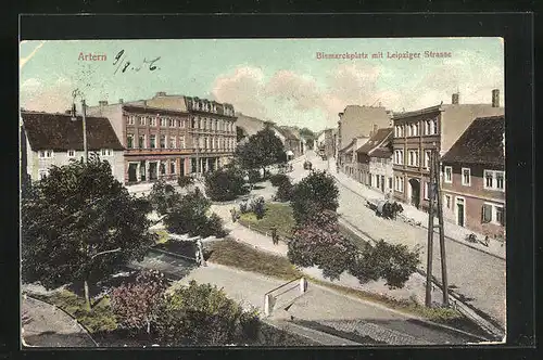 AK Artern, Bismarckplatz mit Leipziger Strasse