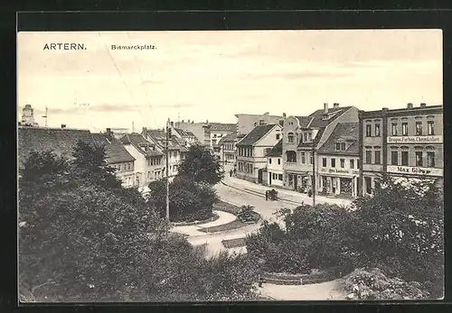 AK Artern, Bismarckplatz aus der Vogelschau