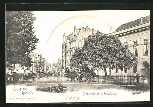 AK Rostock, Hopfenmarkt mit Blutstrasse