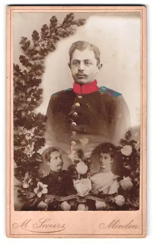 Fotografie M. Sneers, Minden, Bäcker Str. 25, Portrait Soldat in Uniform Rgt. 15, Porträt Kaiser Wilhelm II und Frau