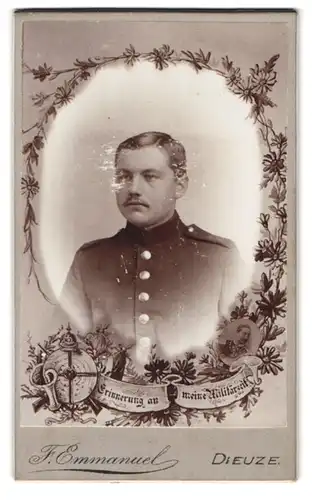 Fotografie F. Emmanuel, Dieuze, Casernenstr. 24, Portrait Soldat in Uniform Rgt. 13