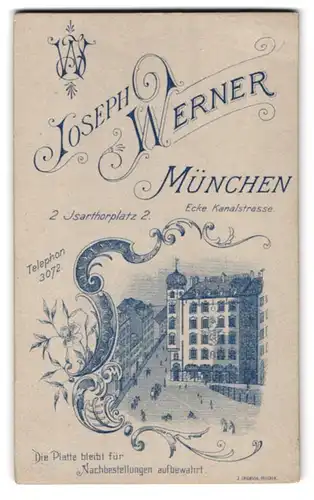 Fotografie Joseph WErner, München, Isarthorplatz 2, Ansicht München, Strassenpartie mit Gebäude des Fotografen