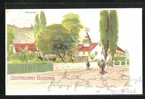 Künstler-AK Radebeul, Ortspartie mit Friedensburg