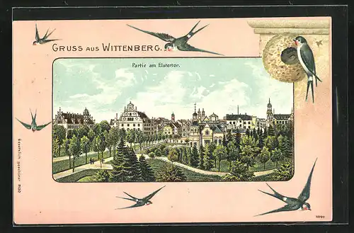Lithographie Wittenberg, Partie am Elstertor