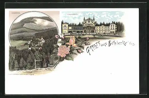 Lithographie Schierke / Harz, Hotel Fürstenhöh, Gesamtansicht