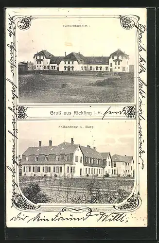 AK Rickling i. H., Falkenhorst und Burg, Burschenheim