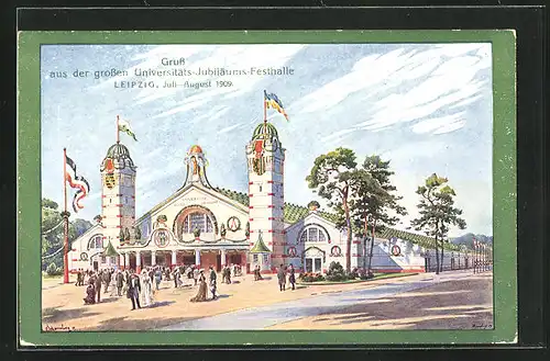 AK Leipzig, Festpostkarte aus der grossen Universitäts-Jubiläums-Festhalle 1909