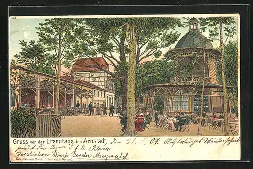 Lithographie Arnstadt, Gasthaus Eremitage