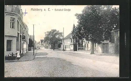 AK Mühlberg a. E., Blick in die Bahnhofstrasse