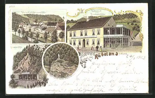 Lithographie Rübeland / Harz, Restaurant zur Baumannshöhle, Hermannshöhle
