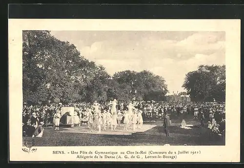 AK Sens, Une Fete de Gymnastique au Clos-le-Roi 1911, Allégorie de la Danse, Turnfest