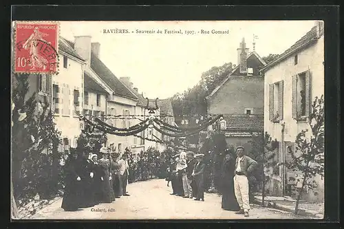 AK Raviéres, Souvenir du Festival, 1907, Rue Gomard