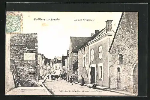 AK Poilly-sur-Serein, La rue Principale, Chocolat Menier