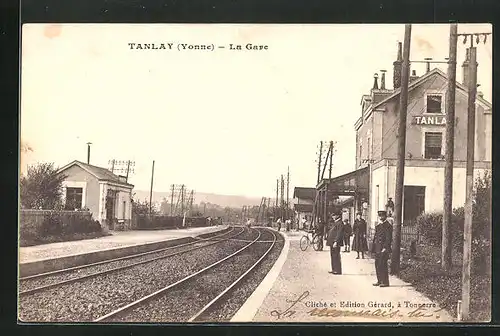 AK Tanlay, La Gare, Bahnhof mit Strommasten