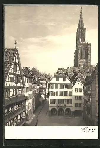 Foto-AK Friedrich Franz Bauer: Strassburg, Blick vom Ferkelmarkt zum Münster