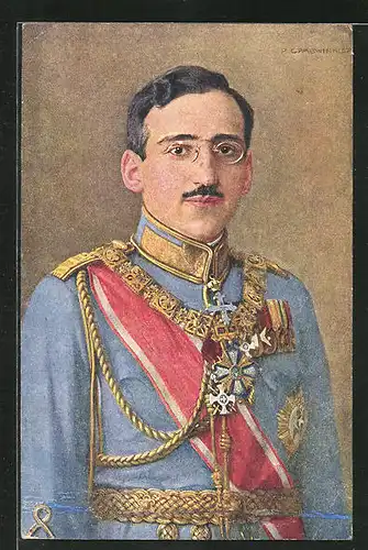 Künstler-AK König Aleksander I. von Serbien in Uniform