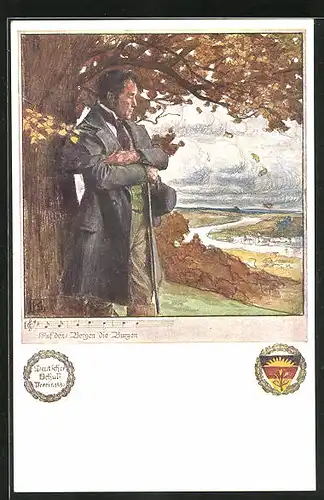 Künstler-AK Karl Friedrich Gsur, Deutscher Schulverein Nr. 458: Ein Mann steht unter`m Herbstbaum