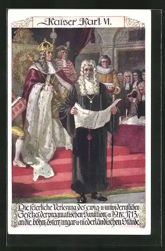 Künstler-AK Richard Assmann: Verlesung des Gesetztes der pragmatischen Sanktion 1713