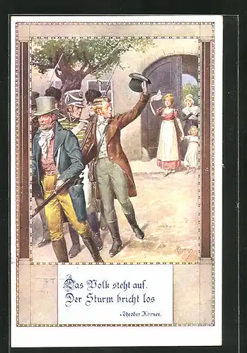 Künstler-AK Franz Kuderna: Männer ziehen in den Krieg