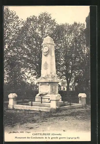 AK Carteleque, Monument des Combattans de la grande guerre