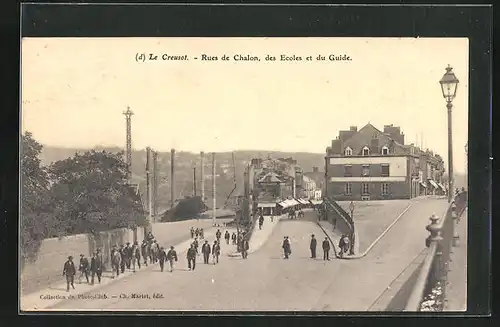 AK Le Creusot, Rues de Chalon, des Ecoles det du Guide