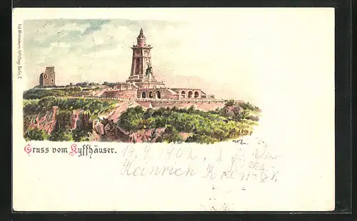 Lithographie Kyffhäuser, Friedrich Wilhelm Denkmal