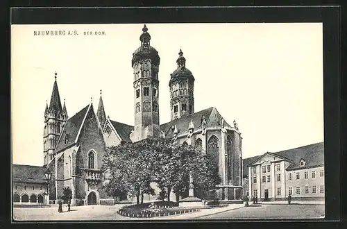 AK Naumburg a. d. Saale, Dom mit Grünanlage und Spaziergängern