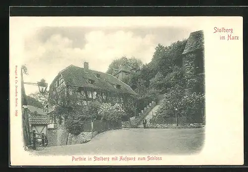 AK Stolberg i. Harz, Parthie mit Aufgang zum Schloss