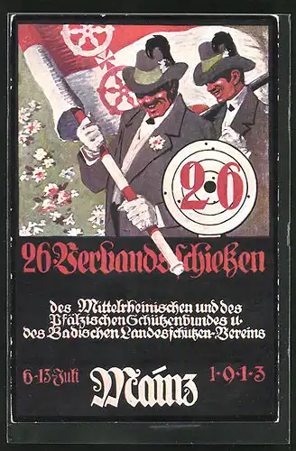 Künstler-AK Ganzsache PP27C188 /03: Mainz, 26. Verbandsschiessen des Pfälzischen Schützenbundes 1913
