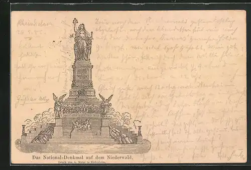 Vorläufer-Lithographie Ganzsache PP6F104 /06: National-Denkmal auf dem Niederwald, 1885