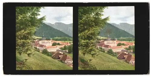 Stereo-Fotografie Fotograf unbekannt, Ansicht Oberammergau, Benediktinerkloster Kloster Ettal
