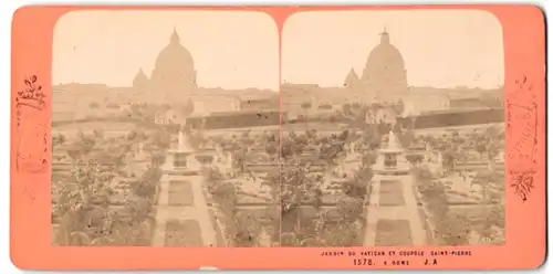 Stereo-Fotografie B.K., Paris, Ansicht Vatikan, jardin du Vatican et Couple Saint-Pierre