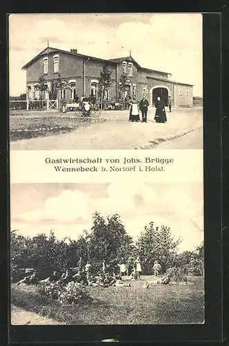 AK Wennebeck b. Nortorf / Holst., Gasthaus von Johs. Brügge Soldaten posieren im Garten