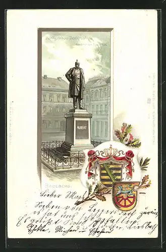 Passepartout-Lithographie Radeberg, Totalansicht vom König Albert Denkmal