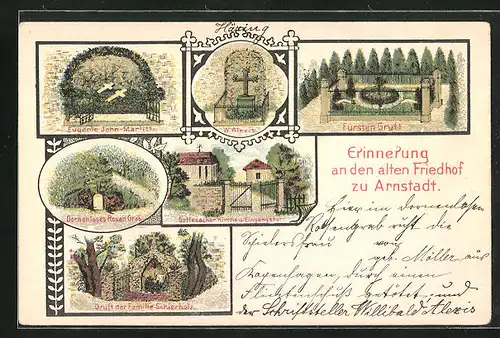 Lithographie Arnstadt, Erinnerung an den alten Friedhof