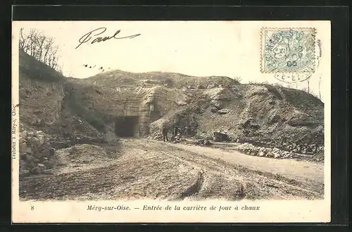 AK Méry-sur-Oise, Entrée de la carrière de four à chaux, Steinbruch