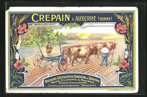 AK Auxerre, Crepain, Nouveau Cultivateur Canadien le Grappin, Reklame für Dünger