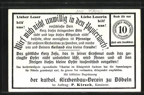 AK Döbeln, Spendenkarte von dem Katholischen Kirchenbauverein