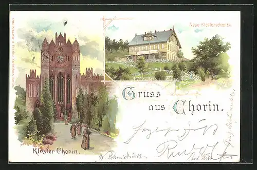 Lithographie Chorin, Neue Klosterschänke und das Kloster