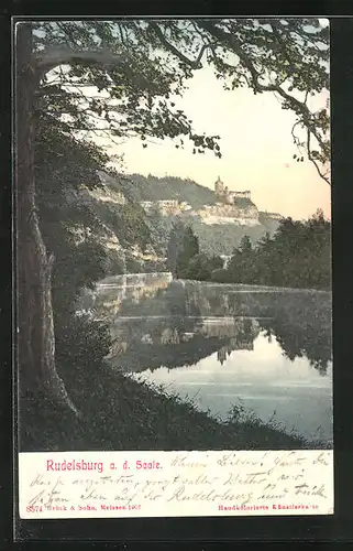 AK Rudelsburg a.d.S., Blick über den See zur Burg