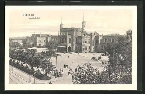 AK Breslau, Hauptbahnof aus der Distanz