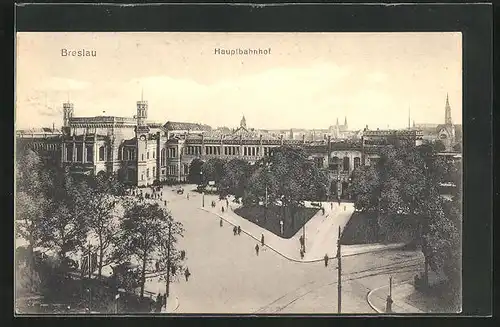 AK Breslau, Hauptbahnhof, Strassenpartie