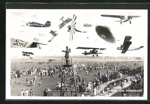 AK Dübendorf, Flugtag mit Zeppelin, Flugzeugen, Fallschirmen, Doppeldeckern, Fliegerstaffel