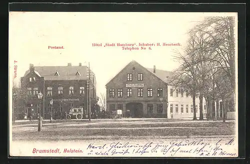 AK Bramstedt / Holstein, Hotel Stadt Hamburg v. H. Hesebeck mit Postamt