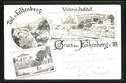 AK Falkenberg i. M., Gasthaus Carlsburg, Victoria Institut