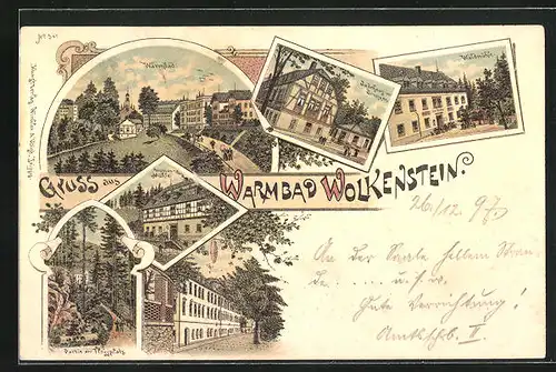 Lithographie Wolkenstein, Warmbad, Gasthaus Waldmühle